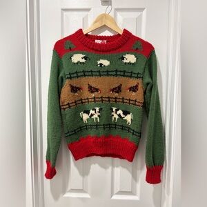Vintage Hand Sewn Farm Animal Sweater Wool Knit XS/S pullover women’s